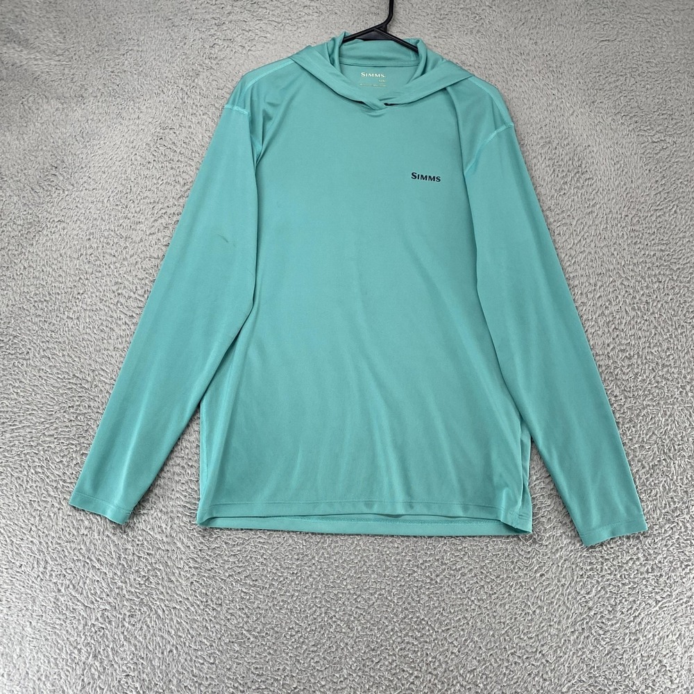 Simms Hoodie Shirt Mens Medium Blue Long Sleeve Fishing Sun Performance Top